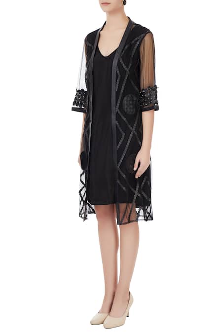Buy_Devina Juneja_Black Na Sheer Long Jacket  _Online_at_Aza_Fashions