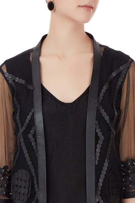 Devina Juneja_Black Na Sheer Long Jacket  _at_Aza_Fashions