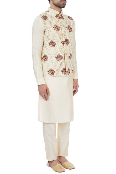 Mehraab Beige Mix Blend Embroidered Floral Motifs Nehru Jacket Online at Aza Fashions Mehraab_Beige Mix Blend Embroidered Floral Motifs Nehru Jacket _Online_at_Aza_Fashions