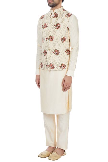 Buy Mehraab Beige Mix Blend Embroidered Floral Motifs Nehru Jacket Online at Aza Fashions Buy_Mehraab_Beige Mix Blend Embroidered Floral Motifs Nehru Jacket _Online_at_Aza_Fashions