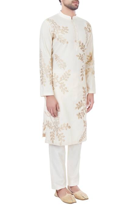 Mehraab White Mix Blend Embroidered Gota Work Kurta Online at Aza Fashions Mehraab_White Mix Blend Embroidered Gota Work Kurta _Online_at_Aza_Fashions