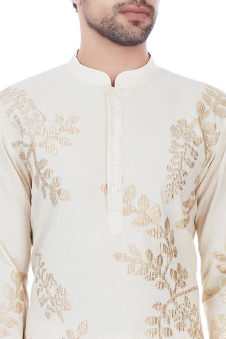 Mehraab White Mix Blend Embroidered Gota Work Kurta at Aza Fashions Mehraab_White Mix Blend Embroidered Gota Work Kurta _at_Aza_Fashions