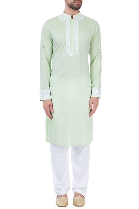 Shop Mehraab Green Mix Blend Embroidered Mirror Work Kurta Online at Aza Fashions Shop_Mehraab_Green Mix Blend Embroidered Mirror Work Kurta _Online_at_Aza_Fashions