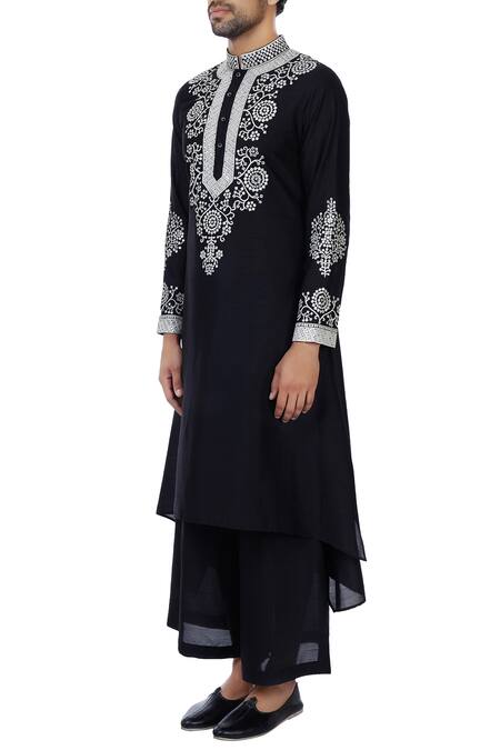 Buy_Mehraab_Black Mix Blend Embroidered Mirror Work Kurta  _Online_at_Aza_Fashions