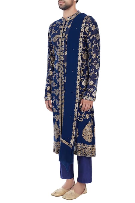 Buy Mehraab Blue Georgette Embroidered Sequin Work Kurta Set Online at Aza Fashions Buy_Mehraab_Blue Georgette Embroidered Sequin Work Kurta Set _Online_at_Aza_Fashions