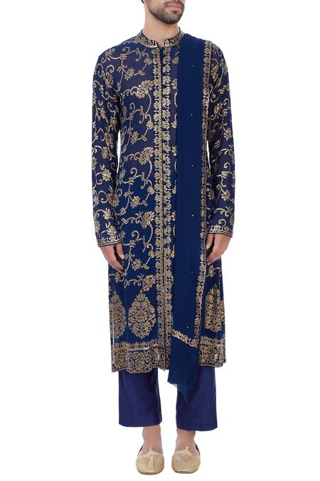 Shop Mehraab Blue Georgette Embroidered Sequin Work Kurta Set Online at Aza Fashions Shop_Mehraab_Blue Georgette Embroidered Sequin Work Kurta Set _Online_at_Aza_Fashions