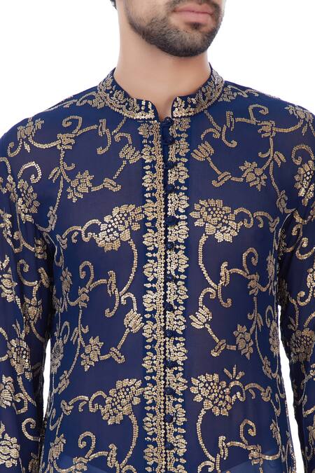 Mehraab Blue Georgette Embroidered Sequin Work Kurta Set at Aza Fashions Mehraab_Blue Georgette Embroidered Sequin Work Kurta Set _at_Aza_Fashions