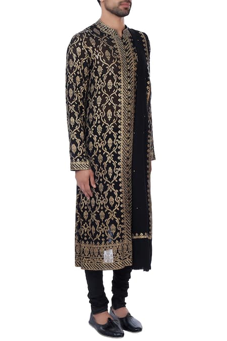 Mehraab_Black Georgette Embroidered Sequin Work Kurta With Dupatta  _Online_at_Aza_Fashions