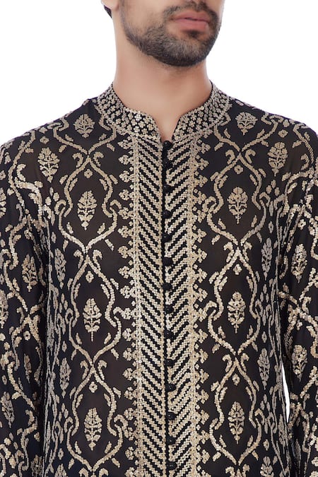 Mehraab_Black Georgette Embroidered Sequin Work Kurta With Dupatta  _at_Aza_Fashions