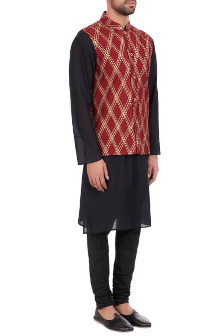 Mehraab Maroon Mix Blend Pintuck Detailing Embroidered Nehru Jacket Online at Aza Fashions Mehraab_Maroon Mix Blend Pintuck Detailing Embroidered Nehru Jacket _Online_at_Aza_Fashions