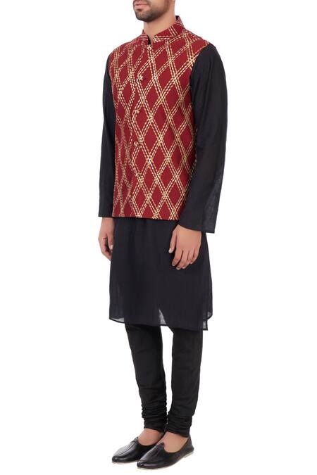 Buy Mehraab Maroon Mix Blend Pintuck Detailing Embroidered Nehru Jacket Online at Aza Fashions Buy_Mehraab_Maroon Mix Blend Pintuck Detailing Embroidered Nehru Jacket _Online_at_Aza_Fashions