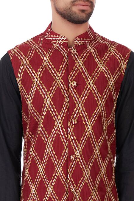 Mehraab Maroon Mix Blend Pintuck Detailing Embroidered Nehru Jacket at Aza Fashions Mehraab_Maroon Mix Blend Pintuck Detailing Embroidered Nehru Jacket _at_Aza_Fashions