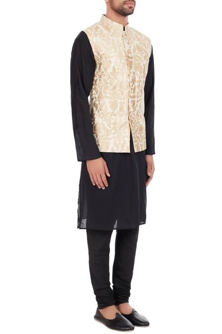 Mehraab Off White Mix Blend Poly Silk Woven Nehru Jacket Online at Aza Fashions Mehraab_Off White Mix Blend Poly Silk Woven Nehru Jacket _Online_at_Aza_Fashions