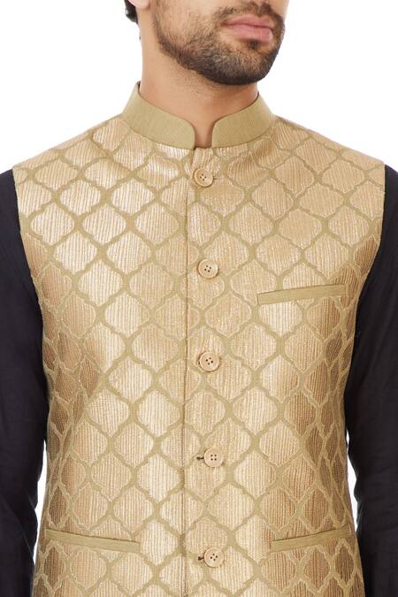Mehraab Beige Mix Blend Poly Silk Gota Work Embroidered Nehru Jacket at Aza Fashions Mehraab_Beige Mix Blend Poly Silk Gota Work Embroidered Nehru Jacket _at_Aza_Fashions