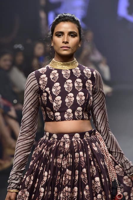 Punit Balana_Black Round Chanderi Silk Skirt Set _Online_at_Aza_Fashions