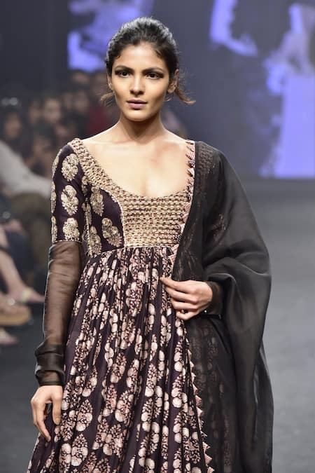 Punit Balana_Black Round Chanderi Silk Anarkali Set _Online_at_Aza_Fashions