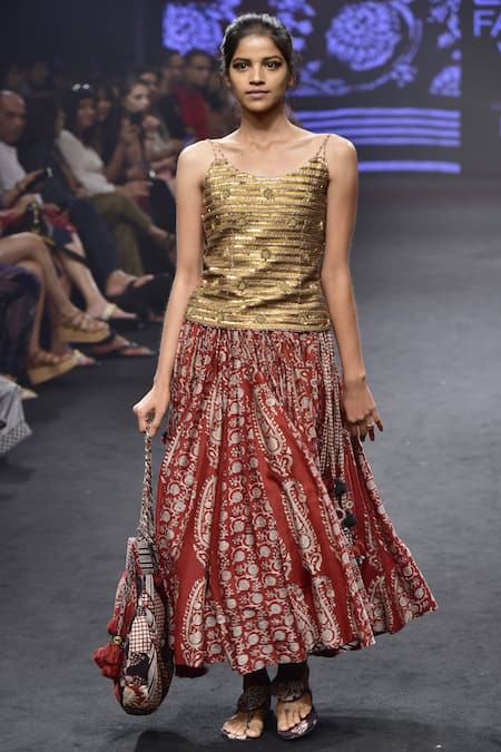 PUNIT BALANA Gold Round Chanderi Silk Skirt Set For Women