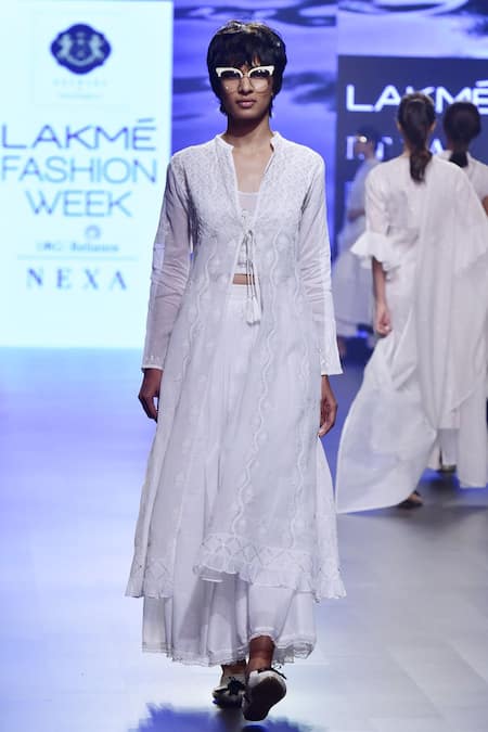 House of Kotwara White Embroidered Chikankari Work Corset Round Jacket And Kurta Set For Women