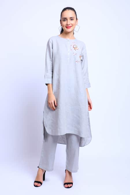 Linen Bloom Linen Embroidered Asymmetric Tunic 