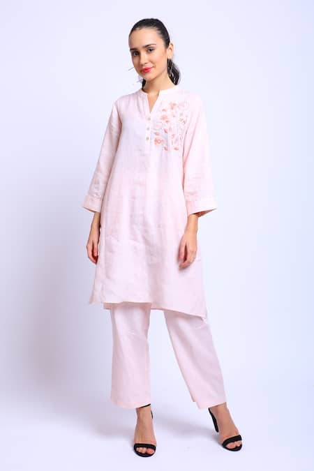 Linen Bloom Linen Asymmetric Embroidered Tunic 