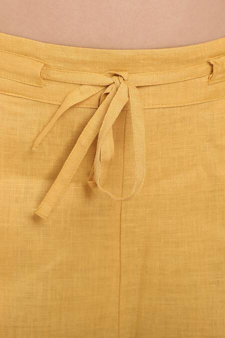 Shop_Linen Bloom_Yellow Pure Linen Drawstring Pant _Online_at_Aza_Fashions