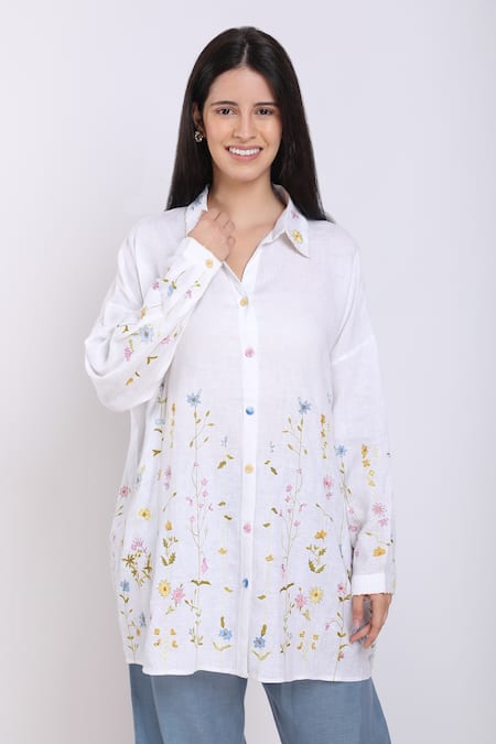 Linen Bloom Linen Floral Oversized Shirt 