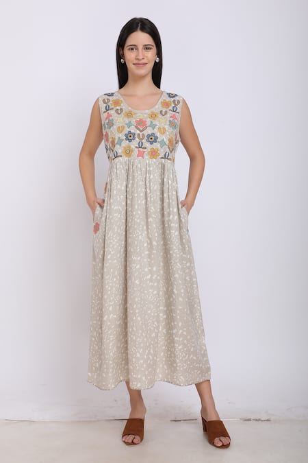 Linen Bloom Linen Floral Gathered Dress 