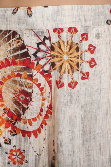 Shop_Linen Bloom_Beige Pure Linen Floral Motifs Print Pant _Online_at_Aza_Fashions