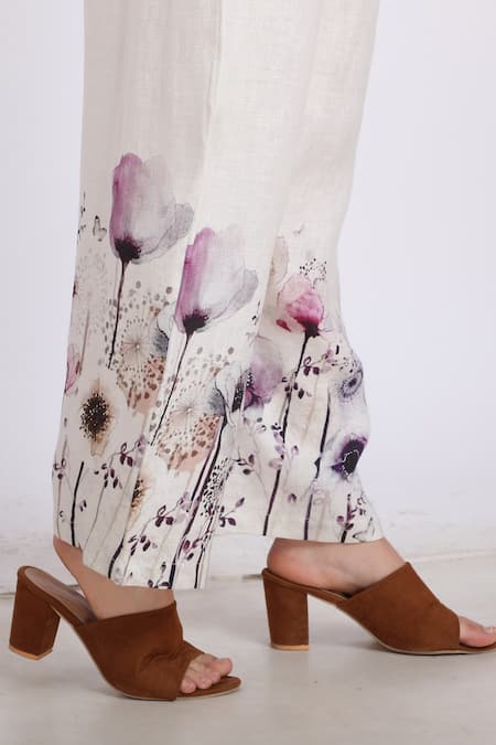 Shop_Linen Bloom_White Pure Linen Floral Motifs Print Pant _Online_at_Aza_Fashions