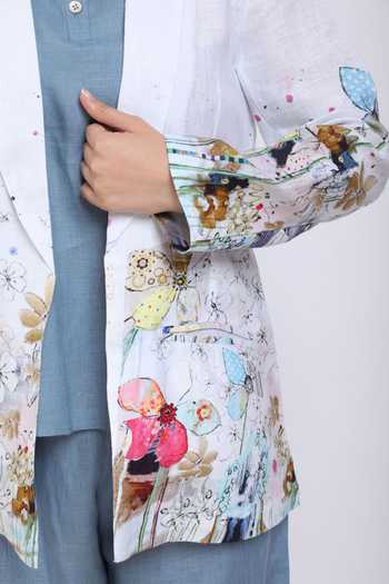 Buy_Linen Bloom_White Pure Linen Floral Motifs Front Open Print Blazer _Online_at_Aza_Fashions