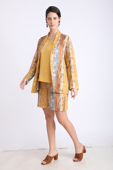 Linen Bloom_Multi Color Linen Front Open Blazer_Online_at_Aza_Fashions