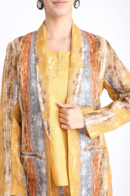 Buy_Linen Bloom_Multi Color Linen Front Open Blazer_Online_at_Aza_Fashions