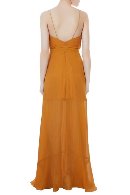 Shop Deme By Gabriella Orange Sweetheart Neck Flared Gown at Aza Fashions Shop_Deme By Gabriella_Orange Sweetheart Neck Flared Gown_at_Aza_Fashions