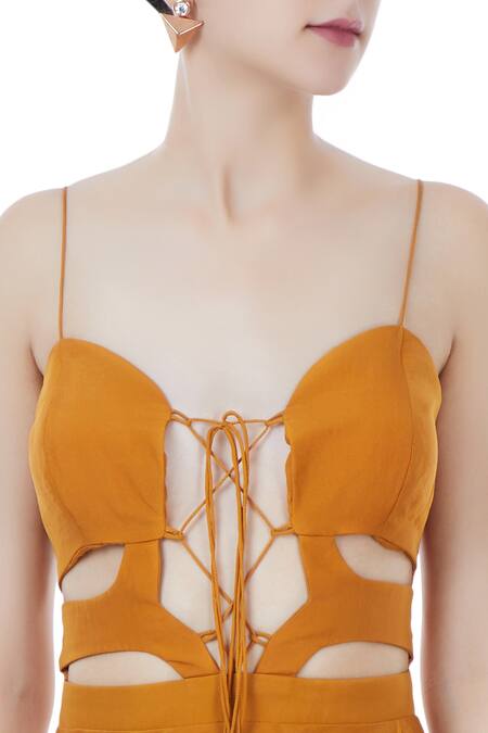 Deme By Gabriella Orange Sweetheart Neck Flared Gown at Aza Fashions Deme By Gabriella_Orange Sweetheart Neck Flared Gown_at_Aza_Fashions