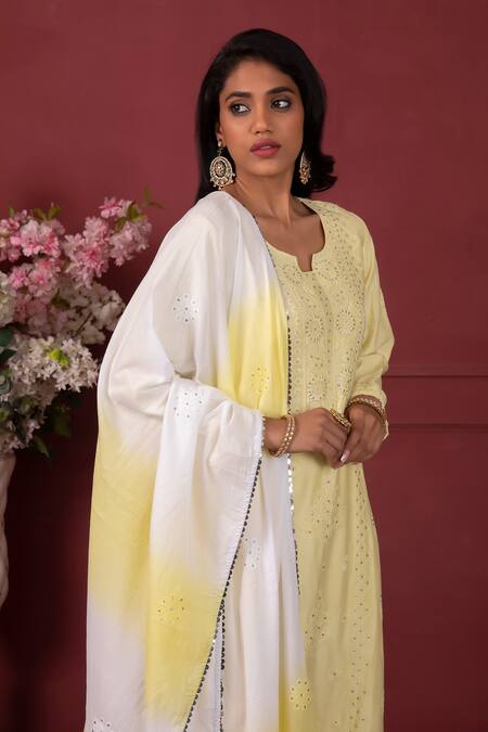 Buy Ruh Clothing Yellow Chanderi, Organic Cotton Chikankari, Swarovski Crystals Floral Kurta Set Online at Aza Fashions Buy_Ruh Clothing_Yellow Chanderi, Organic Cotton Chikankari, Swarovski Crystals Floral Kurta Set _Online_at_Aza_Fashions