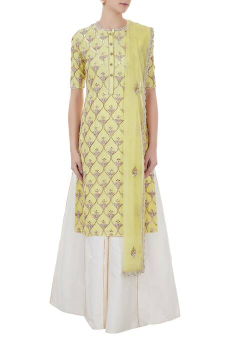 Shop_Rajat K Tangri_White Chanderi Embellished Kurta Set_Online_at_Aza_Fashions