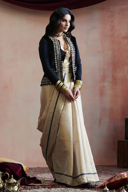 Buy Weaver Story Black Velvet, Cotton Embroidery Open Neck Hand Jacket Online at Aza Fashions Buy_Weaver Story_Black Velvet, Cotton Embroidery Open Neck Hand Jacket _Online_at_Aza_Fashions