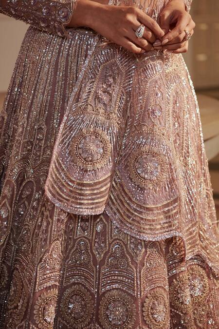 Buy_Adaara Couture_Purple Silk, Net, Georgette Sequins, Zari, Embroidered Blouse Bridal Lehenga Set _Online_at_Aza_Fashions