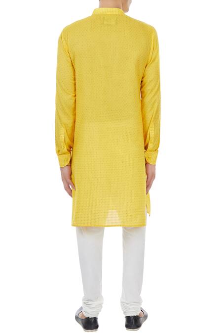 Shop Chatenya Mittal Yellow Check Pattern Cotton Kurta at Aza Fashions Shop_Chatenya Mittal_Yellow Check Pattern Cotton Kurta_at_Aza_Fashions