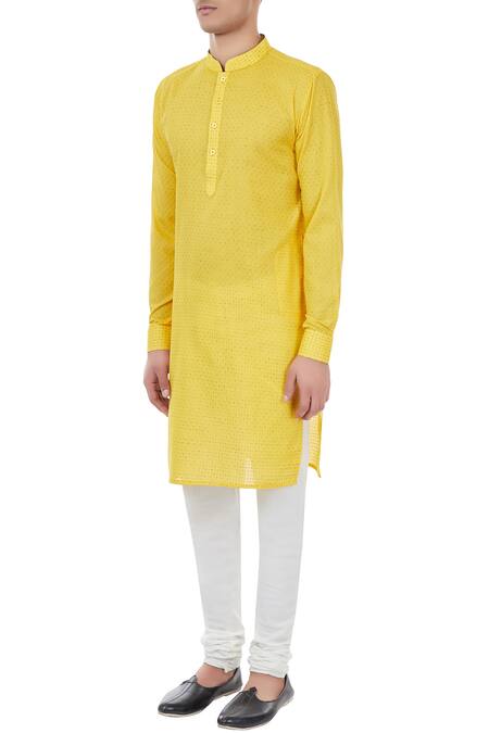 Buy Chatenya Mittal Yellow Check Pattern Cotton Kurta Online at Aza Fashions Buy_Chatenya Mittal_Yellow Check Pattern Cotton Kurta_Online_at_Aza_Fashions