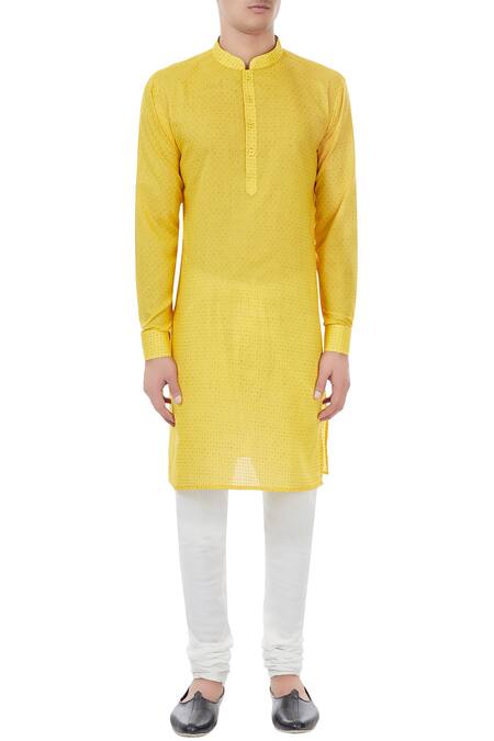 Shop Chatenya Mittal Yellow Check Pattern Cotton Kurta Online at Aza Fashions Shop_Chatenya Mittal_Yellow Check Pattern Cotton Kurta_Online_at_Aza_Fashions