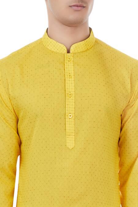 Chatenya Mittal Yellow Check Pattern Cotton Kurta at Aza Fashions Chatenya Mittal_Yellow Check Pattern Cotton Kurta_at_Aza_Fashions
