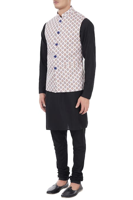 Buy_Chatenya Mittal_White Cotton Ethnic Motifs Printed Nehru Jacket _Online_at_Aza_Fashions