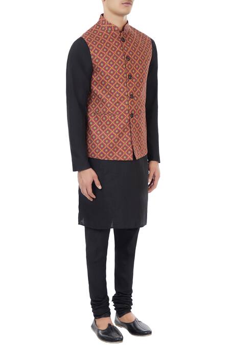 Chatenya Mittal Red Cotton Printed Bundi Online at Aza Fashions Chatenya Mittal_Red Cotton Printed Bundi_Online_at_Aza_Fashions