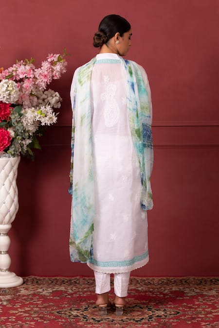 Shop Ruh Clothing White Chiffon, Lycra, Organic Hand Embroidered Kurta Set at Aza Fashions Shop_Ruh Clothing_White Chiffon, Lycra, Organic Hand Embroidered Kurta Set _at_Aza_Fashions