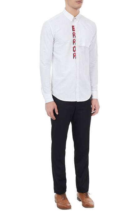 Sahil Aneja_White Cotton Error Embroidered Shirt_Online_at_Aza_Fashions