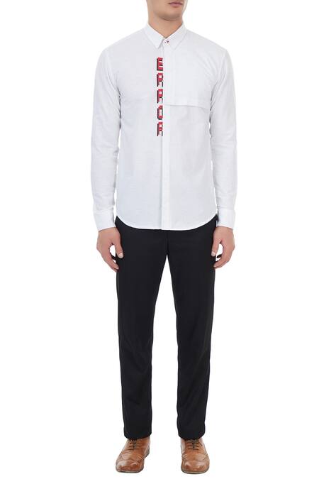 Shop_Sahil Aneja_White Cotton Error Embroidered Shirt_Online_at_Aza_Fashions