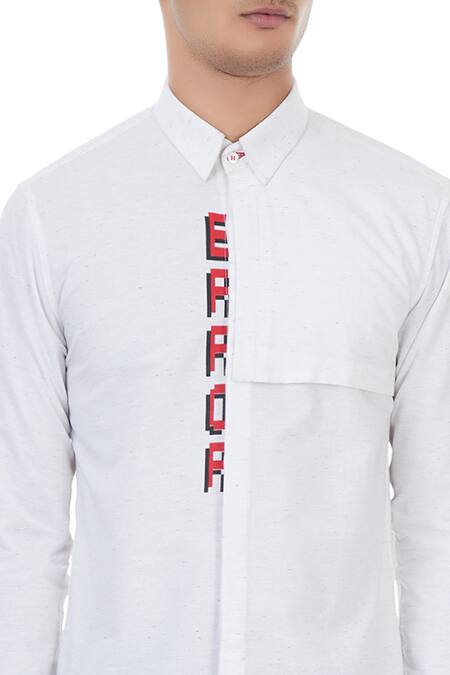 Sahil Aneja_White Cotton Error Embroidered Shirt_at_Aza_Fashions