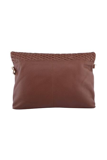 Buy Devina Juneja Brown Leather Woven Clutch Online at Aza Fashions Buy_Devina Juneja_Brown Leather Woven Clutch _Online_at_Aza_Fashions