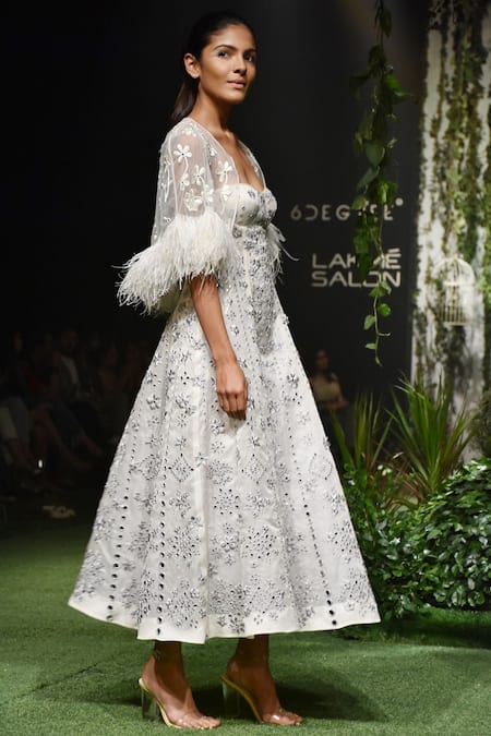 Shriya Som Off White Tulle Embroidered Mirror Work Cape  